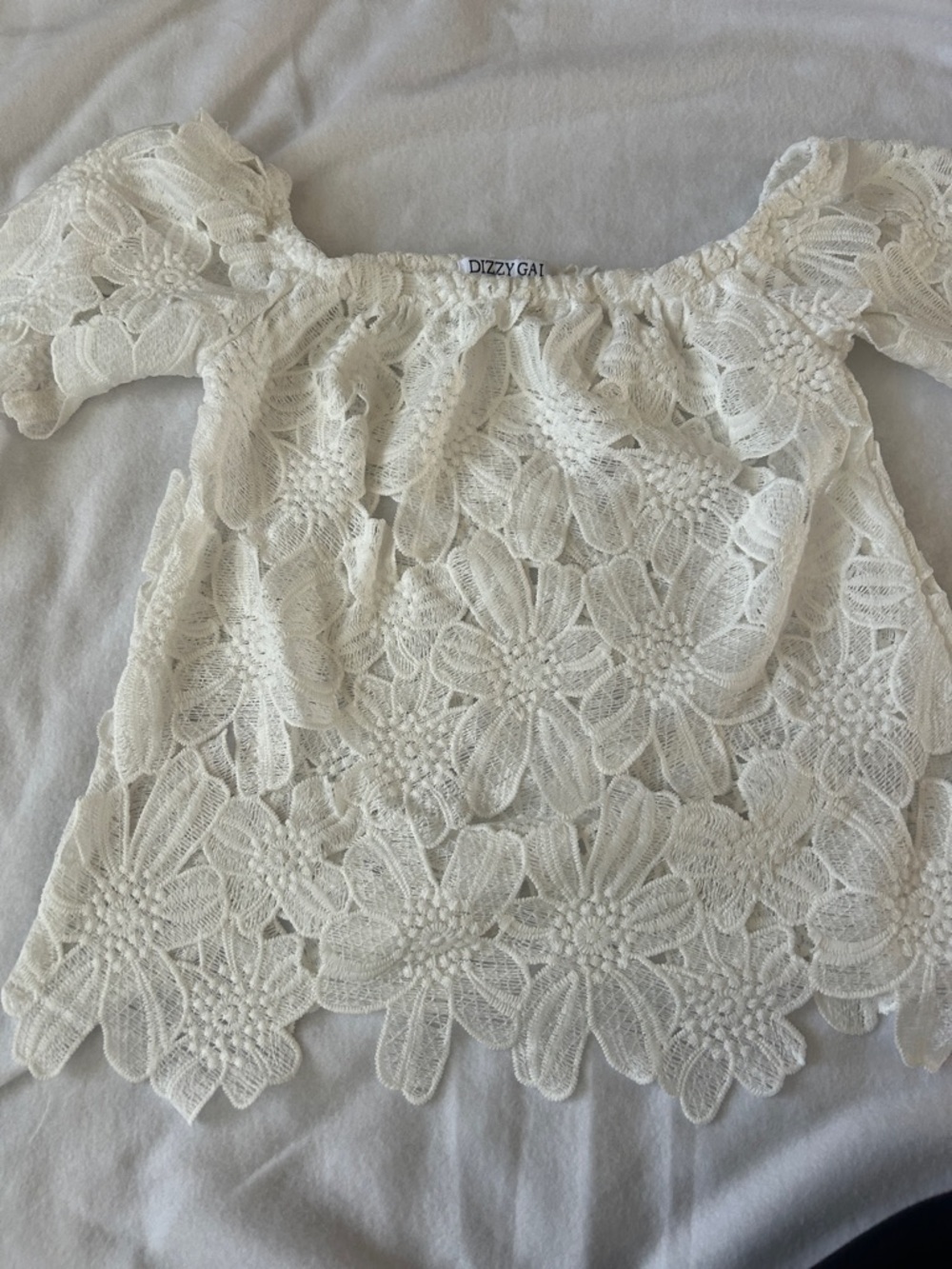 Dizzy Floral Lace Off-Shoulder Cream Top